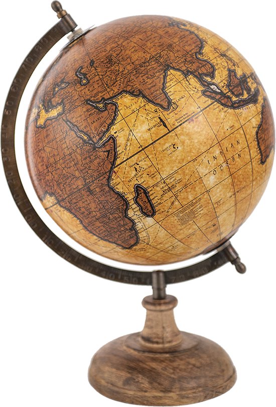Clayre & Eef Wereldbol 22x37 cm Bruin Beige Hout Metaal Globe