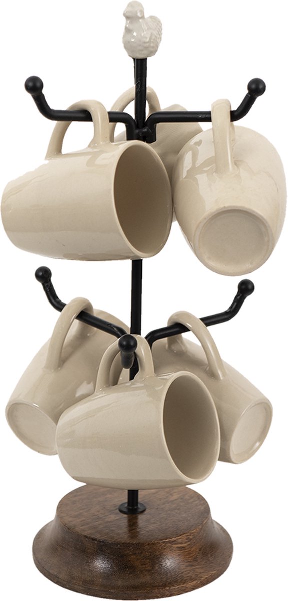 Clayre & Eef Mokkenrek met mokken Kip Ø 14x39 cm Beige Keramiek Mokkenboom