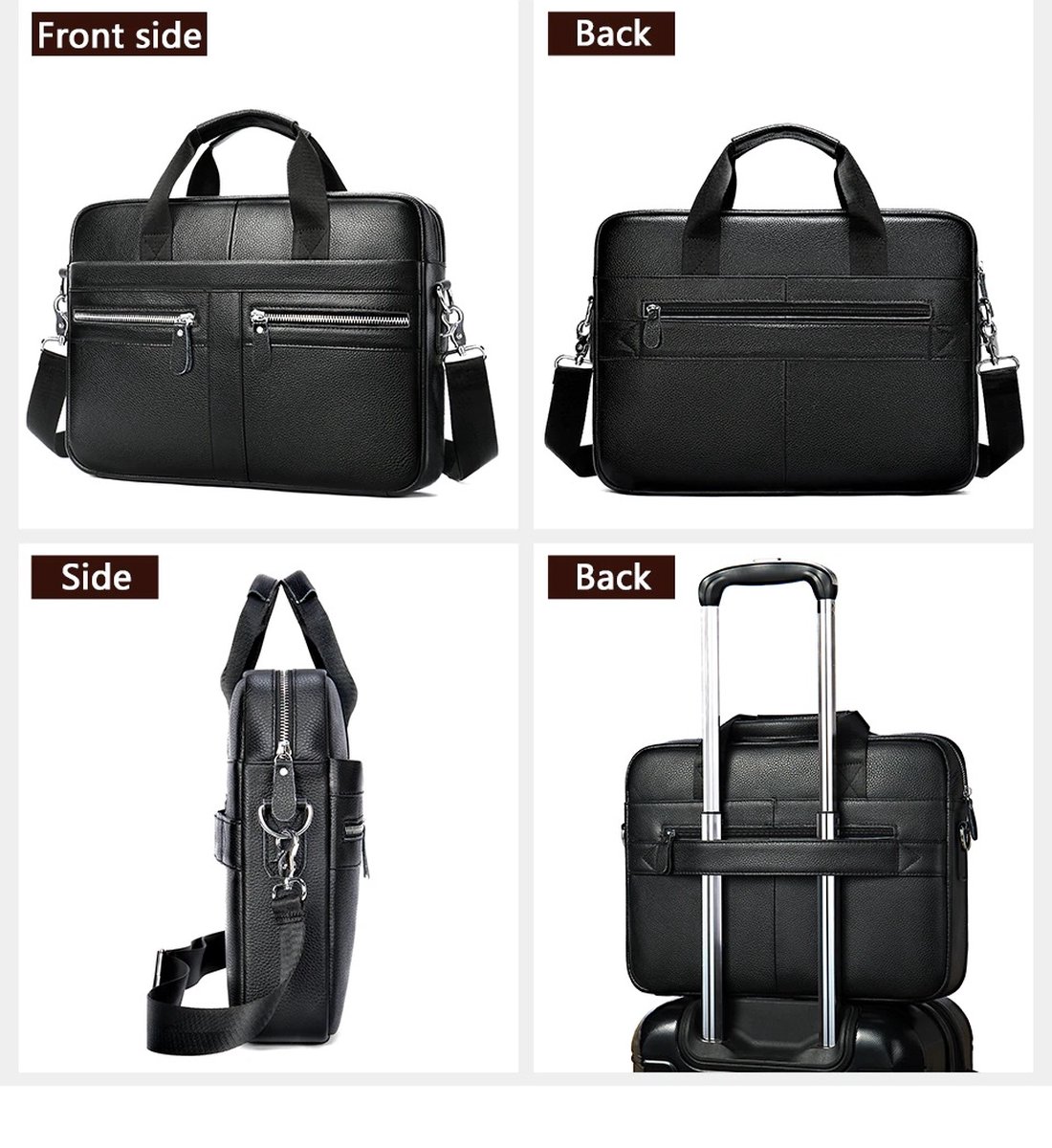 Laptophoes 17 inch leren laptoptas heren zwart schoudertas aktetas MacBook sleeve stevig waterbestendig - Afbeelding 3