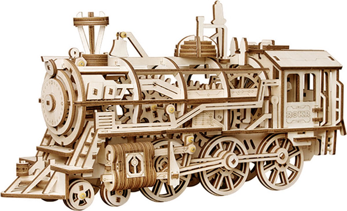 Robotime modelbouwpakket Locomotief hout 370mmx185mmx120mm - Naturel kleur — afbeelding 17