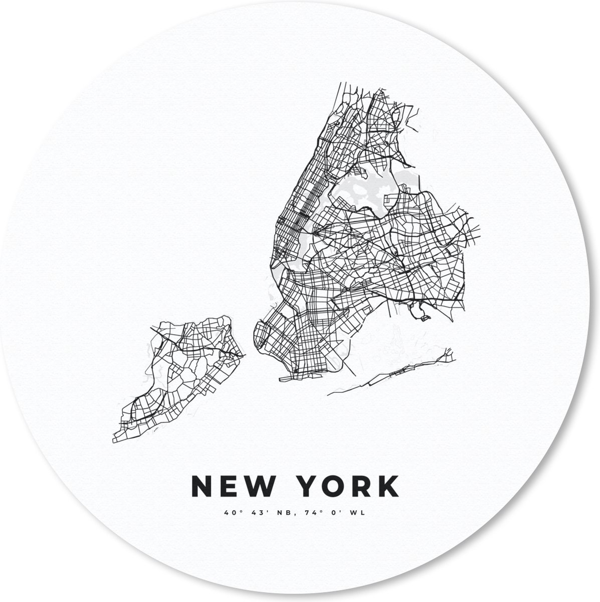 Muismat rond 30x30 cm - Mousepad New York - Amerika - Stadskaart - Ronde muismatten