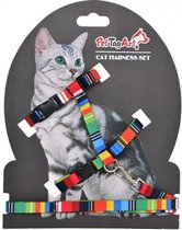 Kleurrijk Patroon Verstelbaar Kattentuigje met Looplijn Set 10 mm 110 cm