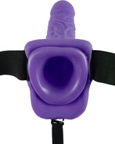 Vibrating Hollow Strap-On with Balls - 7 Inch - Purple - Strap On Vibrators purple