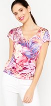 LOLALIZA T-shirt met bloemenprint - Roze - Maat XL