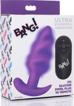21X Vibrating Silicone Swirl Butt Plug with Remote - Purple - Butt Plugs & Anal Dildos