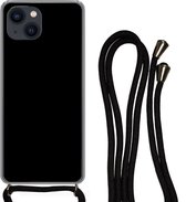 Hoesje met koord Geschikt voor iPhone 13 - Zwart - Effen kleur - Siliconen - Crossbody - Backcover met Koord - Telefoonhoesje met koord - Hoesje met touw