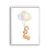 Postercity - Design Canvas Poster Eekhoorn met ballonnen / Luchtballon / Ballon / 80x60cm