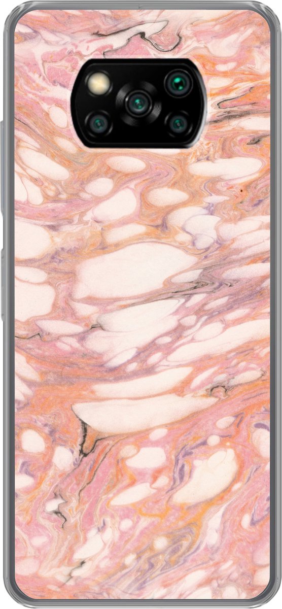 Telefoonhoesje Geschikt voor Xiaomi Geschikt voor Poco X3 Pro hoesje - Marmer print - Wit - Roze - Siliconen Telefoonhoesje Telefoonhoesje