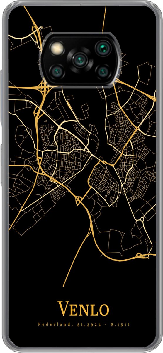Telefoonhoesje Geschikt voor Xiaomi Geschikt voor Poco X3 NFC hoesje - Venlo - Kaart - Black & gold - Siliconen Telefoonhoesje Telefoonhoesje