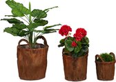 Relaxdays panier de plantes noix de coco - lot de 3 - pot de fleurs rond d'intérieur - jardinière d'extérieur - déco