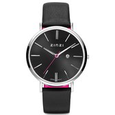 Zinzi Retro horloge zwarte wijzerplaat stalen kast lerenband zwart 38mm extra dun ZIW401