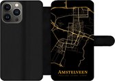 Bookcase Geschikt voor iPhone 13 Pro telefoonhoesje - Amstelveen - Stadskaart - Goud - Met vakjes - Wallet case met magneetsluiting
