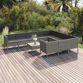 11-delige Loungeset met kussens poly rattan grijs