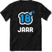 18 Jaar Feest kado T-Shirt Heren / Dames - Perfect Verjaardag Cadeau Shirt - Wit / Blauw - Maat 3XL