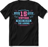 15 Jaar Legend - Feest kado T-Shirt Heren / Dames - Licht Blauw / Licht Roze - Perfect Verjaardag Cadeau Shirt - grappige Spreuken, Zinnen en Teksten. Maat XL