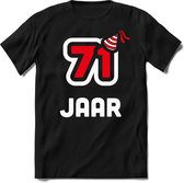 71 Jaar Feest kado T-Shirt Heren / Dames - Perfect Verjaardag Cadeau Shirt - Wit / Rood - Maat XL