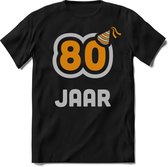 80 Jaar Feest kado T-Shirt Heren / Dames - Perfect Verjaardag Cadeau Shirt - Goud / Zilver - Maat XL