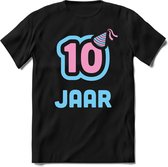 10 Jaar Feest kado T-Shirt Heren / Dames - Perfect Verjaardag Cadeau Shirt - Licht Blauw / Licht Roze - Maat XXL