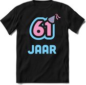 61 Jaar Feest kado T-Shirt Heren / Dames - Perfect Verjaardag Cadeau Shirt - Licht Blauw / Licht Roze - Maat S