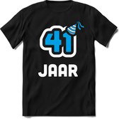 41 Jaar Feest kado T-Shirt Heren / Dames - Perfect Verjaardag Cadeau Shirt - Wit / Blauw - Maat XXL