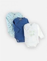Noukie's - 3 Pack - Rompertjes - Bodyset - Blauw - Save the planet - 0 maand 50
