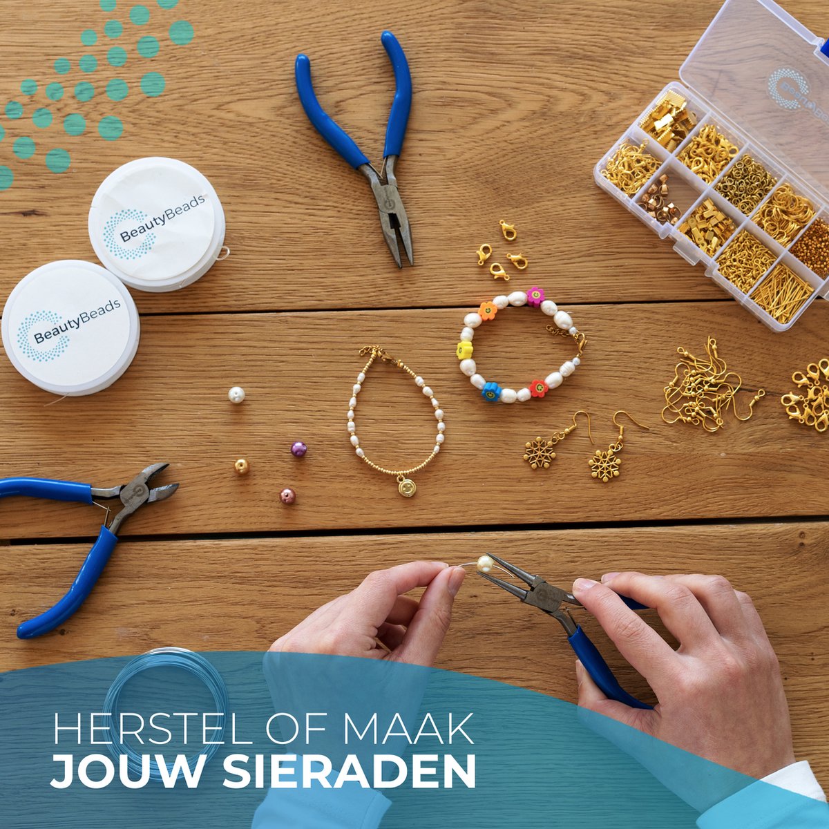 Opbergdoosje met +500 Gouden Onderdelen – Sieraden Maken met 10 Verschillende Types Juwelen Onderdelen – Armbanden/Halskettingen/Oorbellen/Enkelbandjes en Meer – BB201 Goud — afbeelding 8