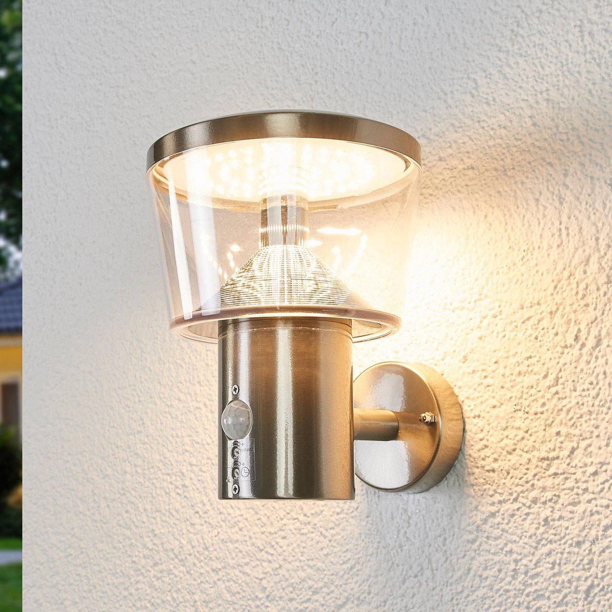 Lindby - Wandlampen buiten - 1licht - roestvrij staal, polycarbonaat - H: 21.5 cm - roestvrij staal, helder - Inclusief lichtbron
