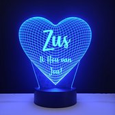 3D LED Lamp - Hart Met Tekst - Zus Ik Hou Van Jou
