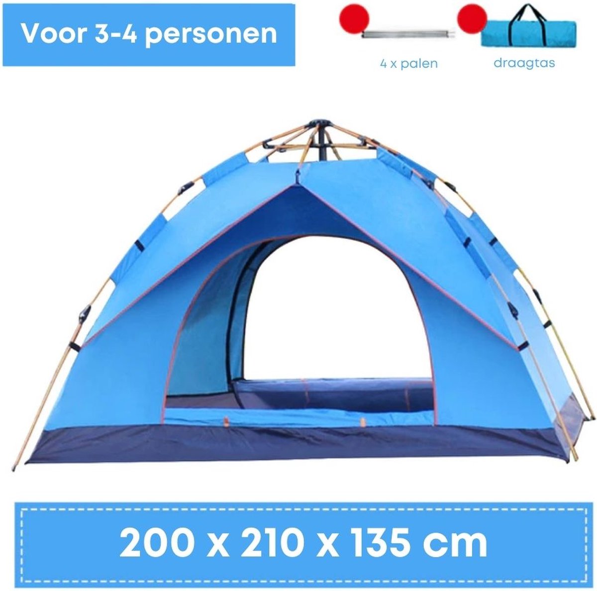 Homezie Pop up Tent | 4-persoons | Kamperen | Camping | Tent 4 personen | Veilig tegen UV-straling | Outdoor | Waterdicht | Tent