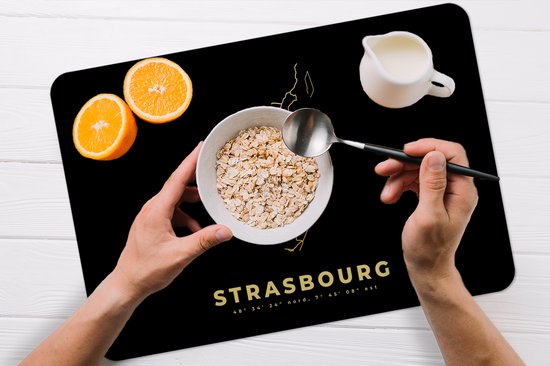 Set de table - Napperons plastique - Carte - Strasbourg - Carte - Plan de la ville - 45x30 cm - 6 pièces - Résistant à la chaleur - Antidérapant - Sous-couche - Amovible
