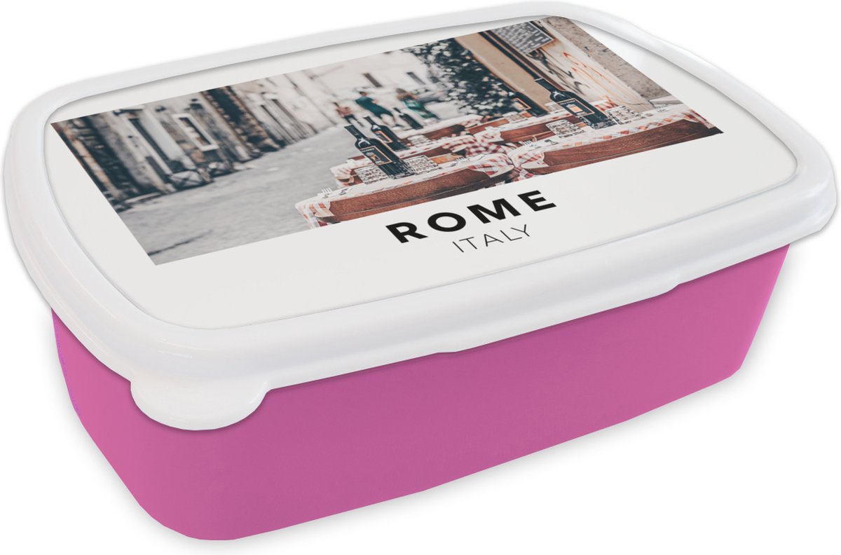 Broodtrommel Roze - Lunchbox - Brooddoos - Rome - Italië - Restaurant - 18x12x6 cm - Kinderen - Meisje