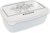 Broodtrommel Wit - Lunchbox - Brooddoos - Duitsland – Bochum – Stadskaart – Kaart – Zwart Wit – Plattegrond - 18x12x6 cm - Volwassenen