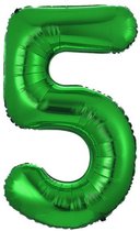 Ballon Cijfer 5 Jaar Groen Folie Ballon Verjaardag Versiering Cijfer ballonnen Feest versiering Met Rietje - 36Cm