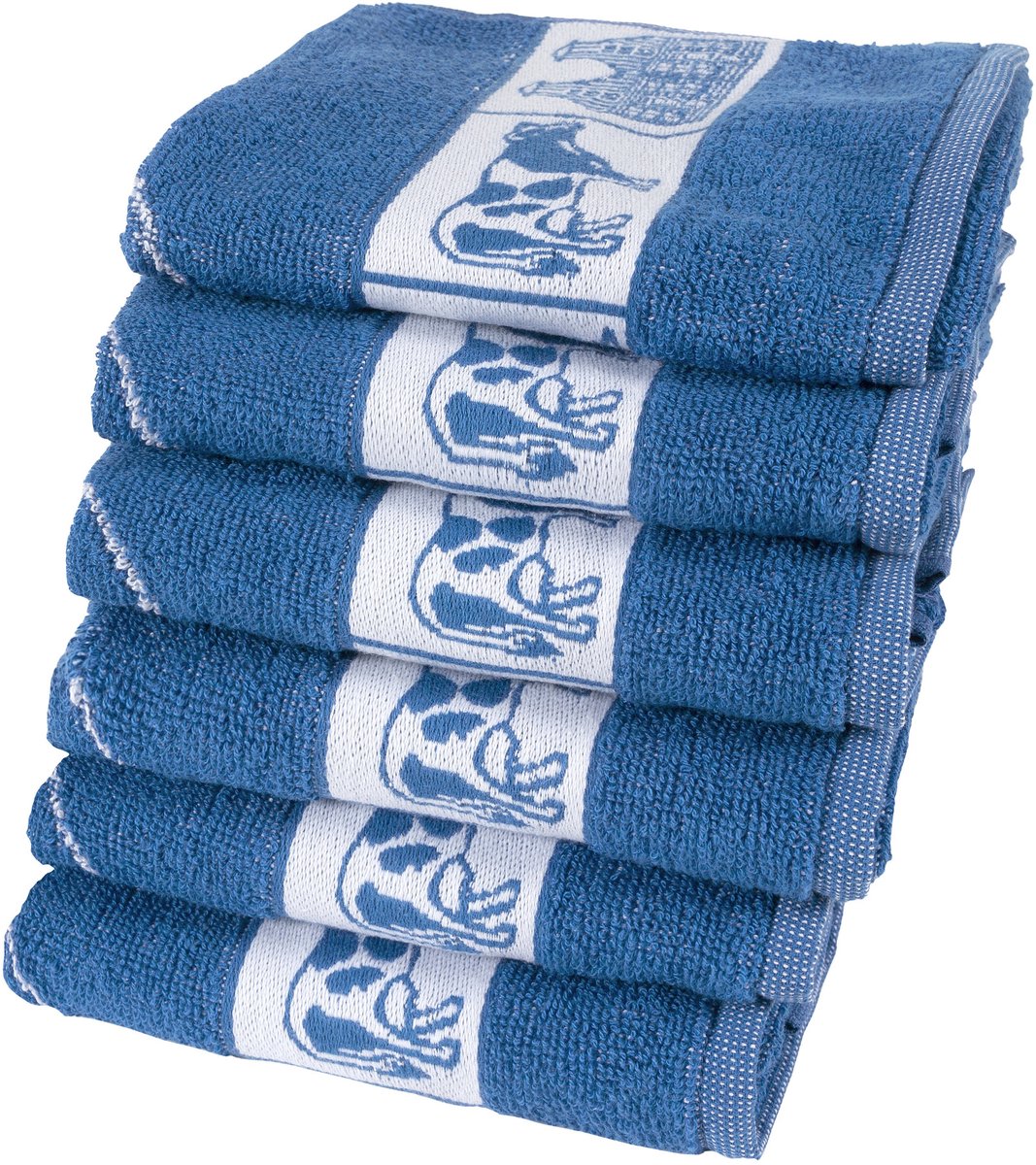 Twentse Damast Keuken Handdoeken - Hollandse Designs - Keukendoeken Set - 6 stuks - 50x55 cm - Holland Blauw
