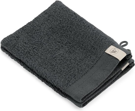 Gant de toilette gris anthracite simple avec une large bordure et une boucle.
