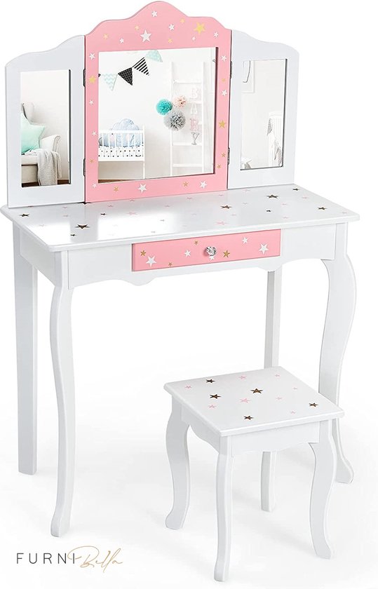 WOLTU Make-uptafel met verstelbare led-spiegel, moderne make-uptafel met laden en 2 stopcontacten, 1 USB-A en 1 USB-C met 1,5 m kabel, wit