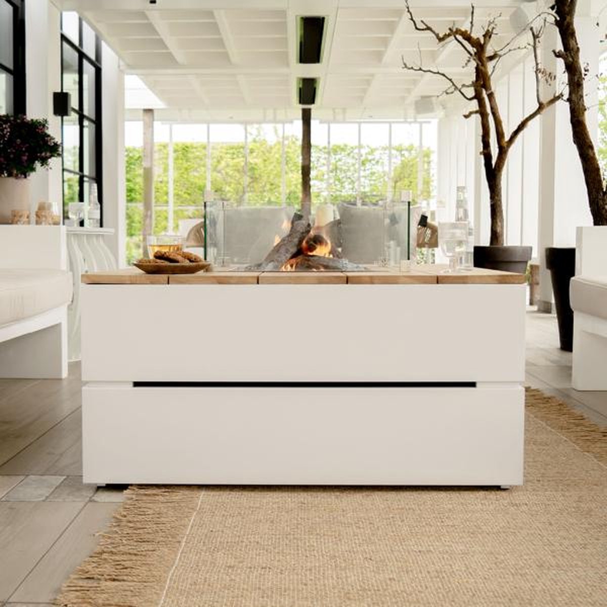 Cosi Cosipure 120 - Fire Table - White with teak