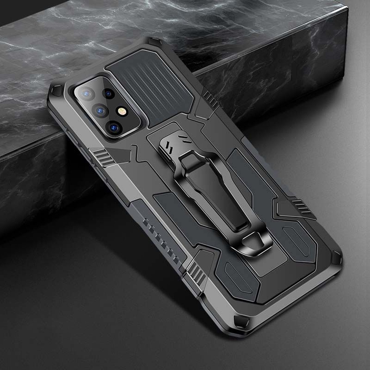 Mobigear Hoesje geschikt voor Samsung Galaxy A52 Telefoonhoesje Hardcase | Mobigear Armor Stand Backcover Shockproof met Standaard | Schokbestendig Galaxy A52 Telefoonhoesje | Anti Shock Proof - Grijs