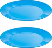 12x assiettes petit-déjeuner/dîner en plastique dur 21 cm en bleu. Vaisselle Plein air camping/pique-nique/anniversaire