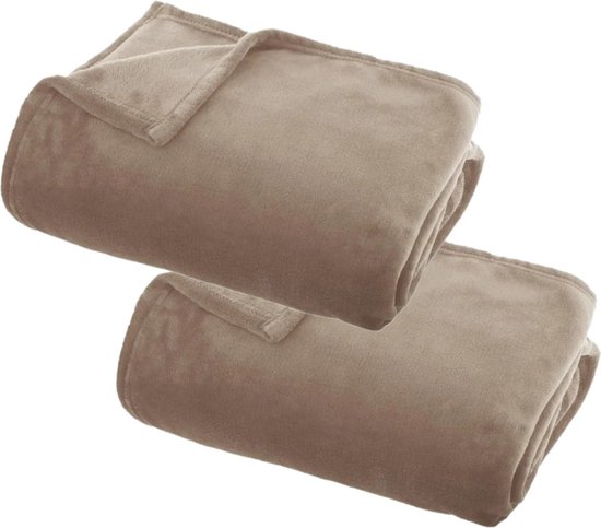 Foto: 2x stuks fleece deken fleeceplaid donker beige 130 x 180 cm polyester bankdeken fleece deken fleece plaid