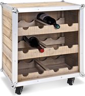 Wijnrek - Flessenkist op wieltjes - 16 wijnflessen - Grenenhout Wijnfleshouder - Prachtige wijnhouder - 53 x 33 x 63 cm
