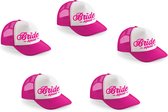 8x stuks roze fuchsia vrijgezellenfeest snapback cap/ truckers pet Bride Squad script dames - Vrijgezellen petjes / caps