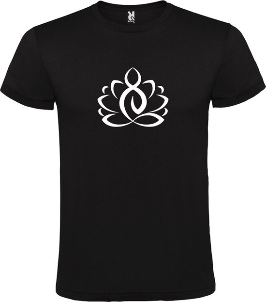 Zwart  T shirt met  print van "Lotusbloem met Boeddha " print Wit size XXXL