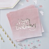 Papieren servetten - Happy Birthday roze (20 stuks)