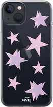 Hoesje met sterren roze - Pink Stars - iPhone Transparant Case - Case geschikt voor iPhone 13 hoesje transparant - Doorzichtig hoesje met sterren - roze