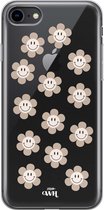 xoxo Wildhearts case voor iPhone 7/8 SE - Smiley Flowers Nude - xoxo Wildhearts Transparant Case
