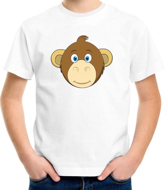 Cartoon aap t-shirt wit voor jongens en meisjes - Kinderkleding / dieren t-shirts kinderen 134/140
