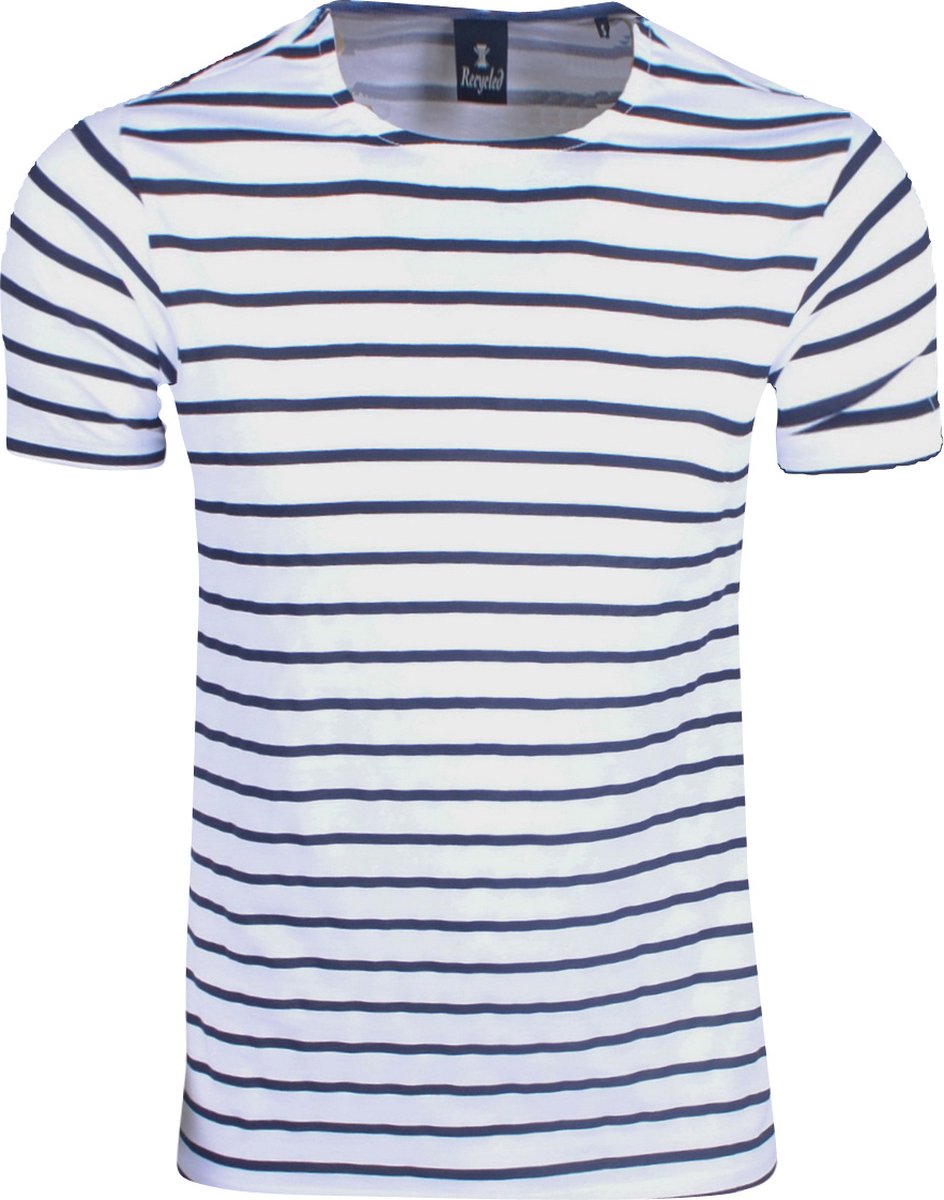 Recycled Art World - Heren T-Shirt - Stripes - Navy Wit