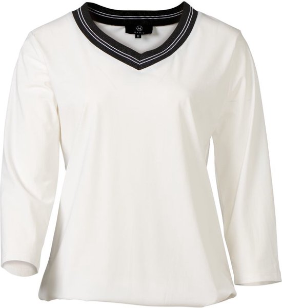Witte dames shirt 3/4 mouwen travelstof met zwarte/offwhite v-hals | Maat S  | bol.com
