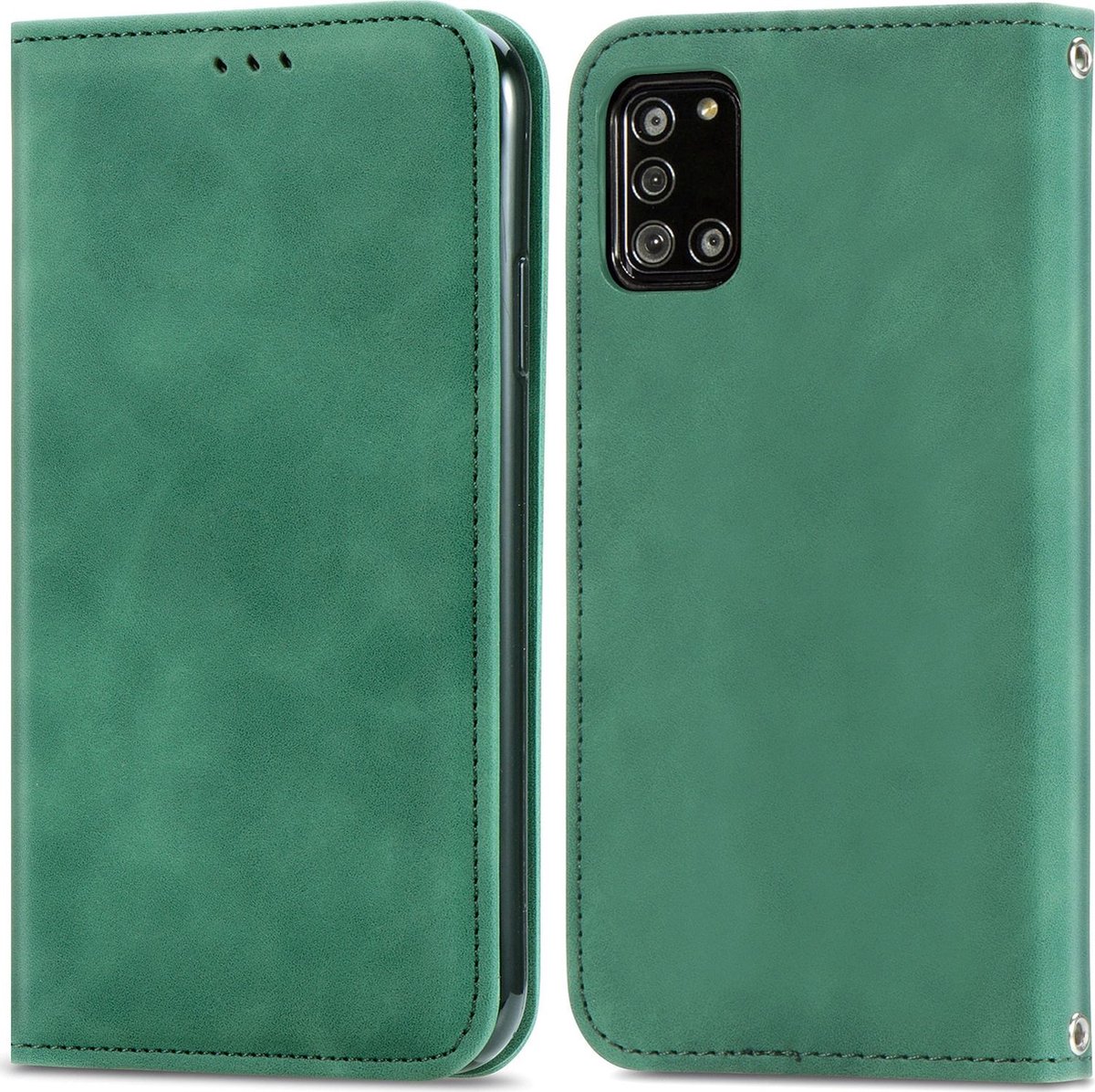 Mobigear Telefoonhoesje geschikt voor Samsung Galaxy A32 5G Hoesje | Mobigear Retro Slim Bookcase | Pasjeshouder voor 2 Pasjes | Telefoonhoesje voor Pinpas / OV Kaart / Rijbewijs - Groen